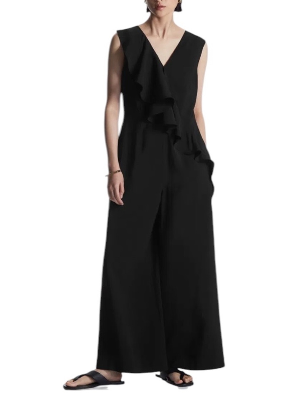 COS Ruffled Wide Leg sleeveless v-neck Jumpsuit size 36 excellent condition